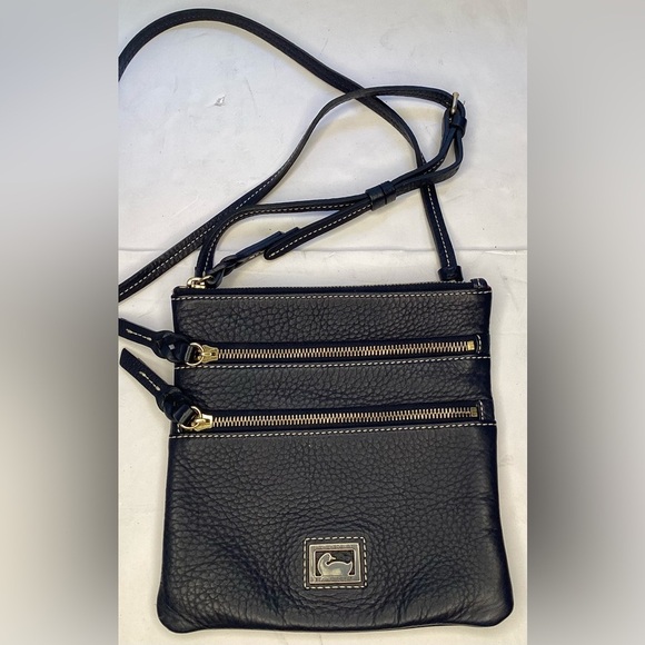 Dooney and Bourke midnight blue, triple zip, 8” x 8” crossbody leather purse - Picture 1 of 6